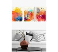 ARTZE Set of 3 White Framed Abstract Colourful Orange Pink Red Mixed Media Fractal Wall Art | Size: W45 cm x H62 cm x D20mm ARTZE Multicolor W45 cm x H62 cm x D20mm