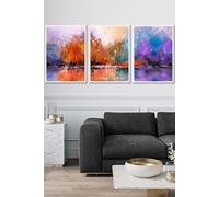 ARTZE Set of 3 White Framed Abstract Purple Orange Violet Dawn Wall Art | Size: W53 cm x H73 cm x D20mm ARTZE Purple W53 cm x H73 cm x D20mm