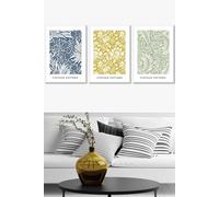ARTZE Set of 3 White Framed Blue Yellow Green William Morris Vintage Floral Wall Art | Size: W33 cm x H45 cm x D20mm ARTZE Yellow W33 cm x H45 cm x D20mm