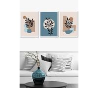 ARTZE Set of 3 White Framed Graphical Boho Floral Teal & Beige Botanical Wall Art | Size: W33 cm x H45 cm x D20mm ARTZE Teal W33 cm x H45 cm x D20mm