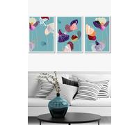 ARTZE Set of 3 White Framed Graphical Colourful Spring Flowers Triptych Wall Art | Size: W53 cm x H73 cm x D20mm ARTZE Multicolor W53 cm x H73 cm x D20mm