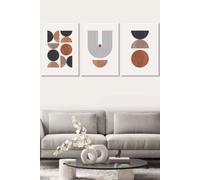 ARTZE Set of 3 White Framed Mid Century Geometric in Black & Brown Wall Art in Terracotta | Size: W33 cm x H45 cm x D20mm ARTZE Terracotta W33 cm x H45 cm x D20mm
