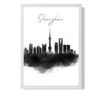 ARTZE Shanghai Watercolour Skyline City Framed Print SIZE: A3 with White Frame in Black ARTZE Black A3