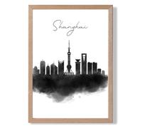 ARTZE Shanghai Watercolour Skyline City Framed Print SIZE: A4 with Oak Frame in Black ARTZE Black A4