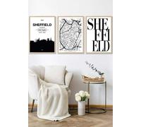 ARTZE SHEFFIELD Skyline Street Map City Prints Framed Wall Art - Large in Light Oak | Size: W53 cm x H73 cm x D20mm ARTZE Light Oak W53 cm x H73 cm x D20mm