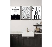 ARTZE SHEFFIELD Skyline Street Map City Prints Framed Wall Art - Medium in Black | Size: W45 cm x H62 cm x D20mm ARTZE Black W45 cm x H62 cm x D20mm