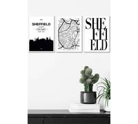 ARTZE SHEFFIELD Skyline Street Map City Prints Framed Wall Art - Medium in White | Size: W45 cm x H62 cm x D20mm ARTZE White W45 cm x H62 cm x D20mm