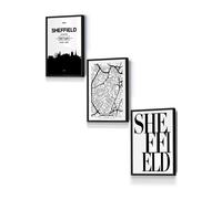 ARTZE SHEFFIELD Skyline Street Map City Prints Framed Wall Art - Small in Black | Size: W33 cm x H45 cm x D20mm ARTZE Black W33 cm x H45 cm x D20mm