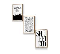 ARTZE SHEFFIELD Skyline Street Map City Prints Framed Wall Art - Small in Light Oak | Size: W33 cm x H45 cm x D20mm ARTZE Light Oak W33 cm x H45 cm x D20mm