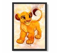 ARTZE Simba Cub Watercolour Lion King Framed Print SIZE: A2 with Black Frame in Yellow | Size: A3 ARTZE Yellow A3
