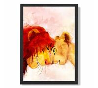ARTZE Simba & Nala Watercolour Lion King Framed Print SIZE: A2 with Black Frame in Red ARTZE Red A2