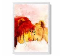 ARTZE Simba & Nala Watercolour Lion King Framed Print SIZE: A2 with White Frame in Red ARTZE Red A2
