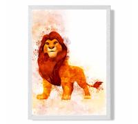 ARTZE Simba Watercolour Lion King Framed Print SIZE: A2 with White Frame in Orange ARTZE Orange A2