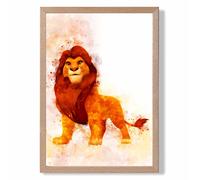 ARTZE Simba Watercolour Lion King Framed Print SIZE: A4 with Oak Frame in Orange | Size: A3 ARTZE Orange A3