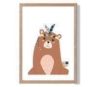 ARTZE Sitting Bear Tribal Animal Framed Print SIZE: A2 with Oak Frame in Brown | Size: A4 ARTZE Brown A4