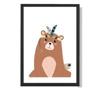 ARTZE Sitting Bear Tribal Animal Framed Print SIZE: A4 with Black Frame in Brown ARTZE Brown A4
