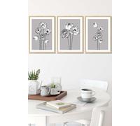 ARTZE Sketch Art Peonies on Grey Framed Wall Art - Medium in Light Oak | Size: W45 cm x H62 cm x D20mm ARTZE Light Oak W45 cm x H62 cm x D20mm
