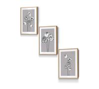 ARTZE Sketch Art Peonies on Grey Framed Wall Art - Small in Light Oak | Size: W33 cm x H45 cm x D20mm ARTZE Light Oak W33 cm x H45 cm x D20mm