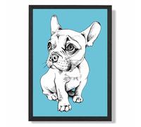 ARTZE Sketch French Bulldog on Bright Blue Framed Print SIZE: A4 with Black Frame | Size: A2 ARTZE Bright Blue A2