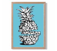 ARTZE Sketch Pineapple on Bright Blue Framed Print SIZE: A3 with Oak Frame ARTZE Bright Blue A3