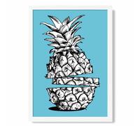 ARTZE Sketch Pineapple on Bright Blue Framed Print SIZE: A3 with White Frame ARTZE Bright Blue A3