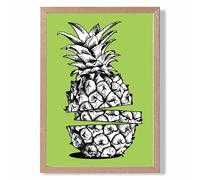 ARTZE Sketch Pineapple on Bright Green Framed Print SIZE: A2 with Oak Frame ARTZE Bright Green A2