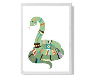 ARTZE Snake Tribal Animal Framed Print SIZE: A3 with White Frame in Pale Green | Size: A4 ARTZE Pale Green A4