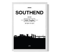 ARTZE Southend Black & White City Skyline Framed Print SIZE: A4 with White Frame | Size: A3 ARTZE Black A3