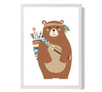 ARTZE Standing Bear Tribal Animal Framed Print SIZE: A3 with White Frame in Brown | Size: A4 ARTZE Brown A4