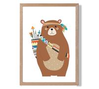 ARTZE Standing Bear Tribal Animal Framed Print SIZE: A4 with Oak Frame in Brown ARTZE Brown A4