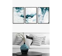 ARTZE Teal Blue Abstract Ocean Waves Framed Wall Art - Large in Black | Size: W53 cm x H73 cm x D20mm ARTZE Black W53 cm x H73 cm x D20mm
