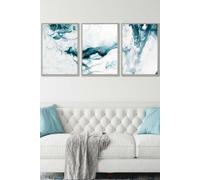 ARTZE Teal Blue Abstract Ocean Waves Framed Wall Art - Large in Light Grey | Size: W53 cm x H73 cm x D20mm ARTZE Light Grey W53 cm x H73 cm x D20mm