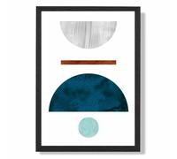 ARTZE Teal & Grey Semi Circles Mid Century Geometric Framed Print SIZE: A2 with Black Frame ARTZE Teal A2