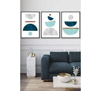 ARTZE Teal, Mint Green & Grey Abstract Mid Century Geometric Framed Wall Art - Large in Black | Size: W53 cm x H73 cm x D20mm ARTZE Black W53 cm x H73 cm x D20mm