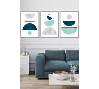 ARTZE Teal, Mint Green & Grey Abstract Mid Century Geometric Framed Wall Art - Large in Light Grey | Size: W53 cm x H73 cm x D20mm ARTZE Light Grey W53 cm x H73 cm x D20mm