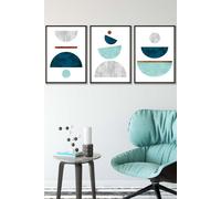 ARTZE Teal, Mint Green & Grey Abstract Mid Century Geometric Framed Wall Art - Medium in Black | Size: W45 cm x H62 cm x D20mm ARTZE Black W45 cm x H62 cm x D20mm