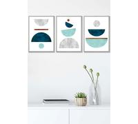ARTZE Teal, Mint Green & Grey Abstract Mid Century Geometric Framed Wall Art - Medium in Light Grey | Size: W45 cm x H62 cm x D20mm ARTZE Light Grey W45 cm x H62 cm x D20mm