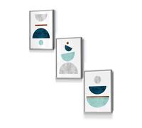 ARTZE Teal, Mint Green & Grey Abstract Mid Century Geometric Framed Wall Art - Small in Light Grey | Size: W33 cm x H45 cm x D20mm ARTZE Light Grey W33 cm x H45 cm x D20mm