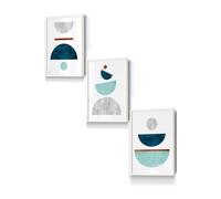 ARTZE Teal, Mint Green & Grey Abstract Mid Century Geometric Framed Wall Art - Small in White | Size: W33 cm x H45 cm x D20mm ARTZE White W33 cm x H45 cm x D20mm