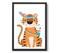 ARTZE Tiger Tribal Animal Framed Print SIZE: A3 with Black Frame in Orange | Size: A4 ARTZE Orange A4