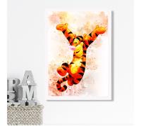 ARTZE Tigger Watercolour Winnie the Pooh Art Print with White Frame SIZE: A2 in Orange | Size: A3 ARTZE Orange A3