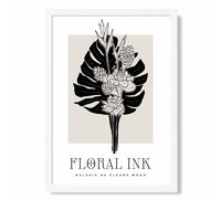 ARTZE Tropical Bouquet in Black & Beige Floral Ink Sketch Framed Print SIZE: A2 with White Frame | Size: A4 ARTZE Beige A4