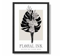 ARTZE Tropical Bouquet in Black & Beige Floral Ink Sketch Framed Print SIZE: A3 with Black Frame | Size: A2 ARTZE Beige A2