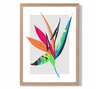 ARTZE Tropical Flower Blue & Green Abstract Minimalist Framed Print SIZE: A2 with Oak Frame in Mid Blue ARTZE Mid Blue A2