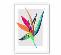 ARTZE Tropical Flower Blue & Green Abstract Minimalist Framed Print SIZE: A3 with White Frame in Mid Blue ARTZE Mid Blue A3