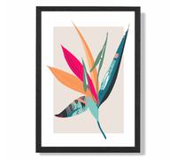 ARTZE Tropical Flower Blue & Pink Boho Botanical Framed Print SIZE: A2 with Black Frame in Mid Blue ARTZE Mid Blue A2