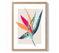 ARTZE Tropical Flower Blue & Pink Boho Botanical Framed Print SIZE: A4 with Oak Frame in Mid Blue | Size: A3 ARTZE Mid Blue A3