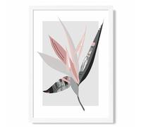 ARTZE Tropical Flower Grey & Pink Boho Botanical Framed Print SIZE: A4 with White Frame ARTZE Grey A4