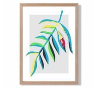 ARTZE Tropical Leaf Blue & Green Abstract Minimalist Framed Print SIZE: A3 with Oak Frame in Mid Blue | Size: A4 ARTZE Mid Blue A4