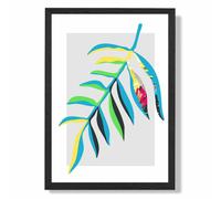 ARTZE Tropical Leaf Blue & Green Abstract Minimalist Framed Print SIZE: A4 with Black Frame in Mid Blue | Size: A3 ARTZE Mid Blue A3